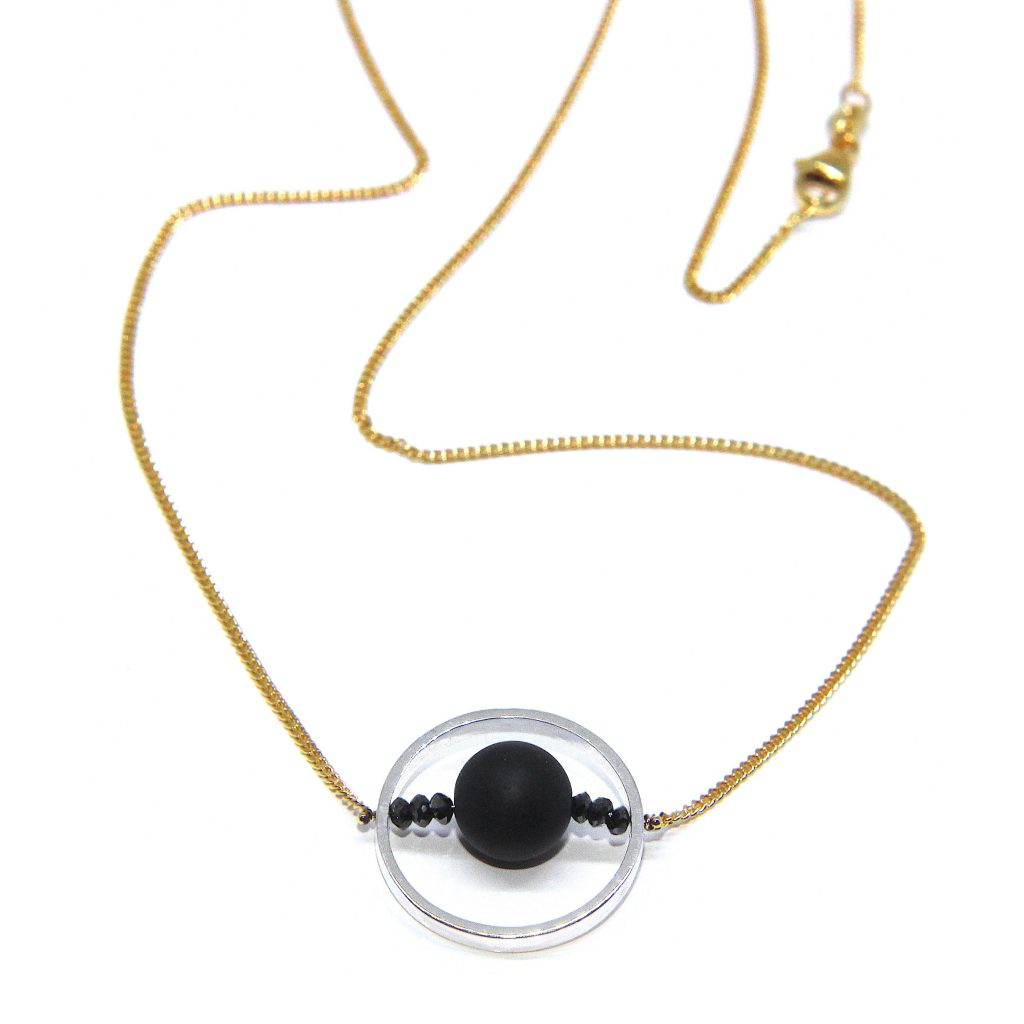 Black ice diamond gold silver handmade design necklace