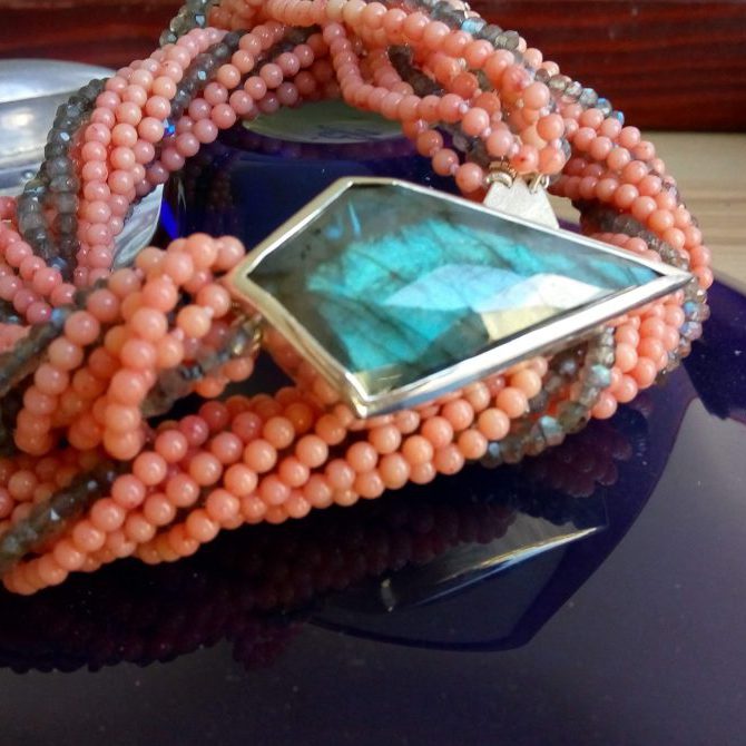 Coral and Labradorite bead necklace