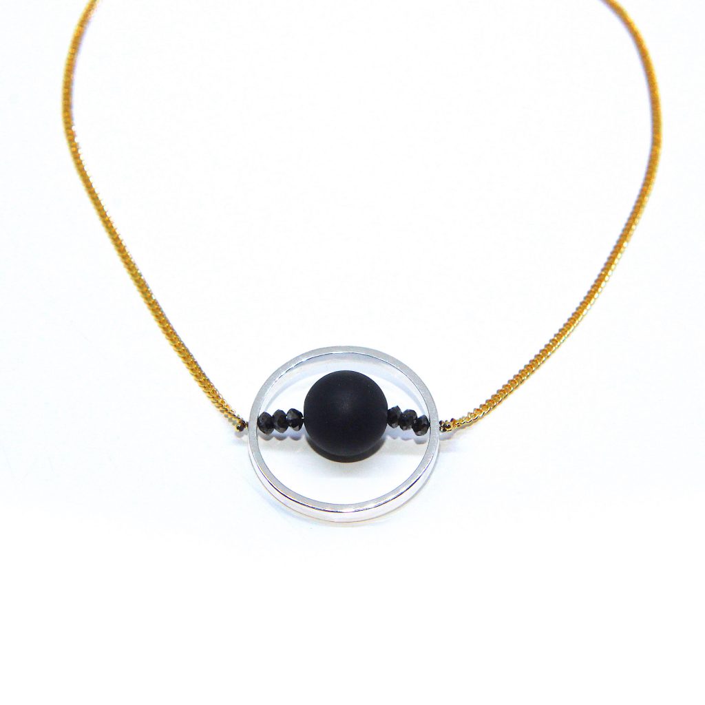 Black ice diamond gold silver handmade design necklace